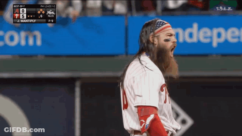 Baseball Player With Long Hair And Beard And American Flag Headband GIF