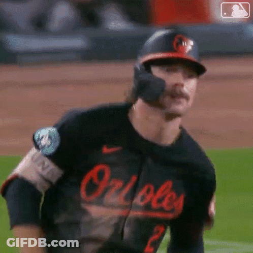 Baseball Player With Mustache In Orioles Jersey GIF