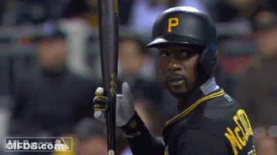 Baseball Player With P Helmet Holding Bat GIF
