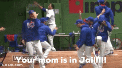Baseball Players Dancing Caption Your Mom Is In Jail GIF