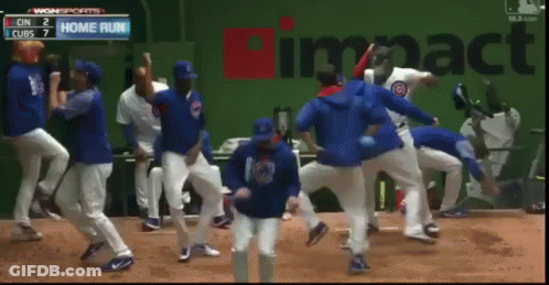 Baseball Players Dancing In Front Of Home Run Sign GIF
