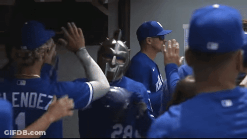 Baseball Players Huddled One In Number 28 GIF
