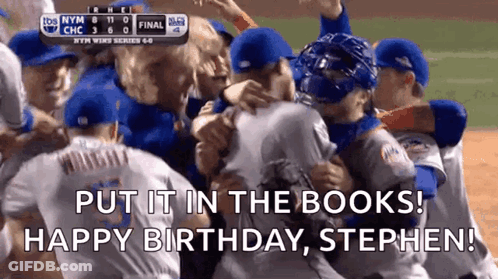 Baseball Players Hugging Put It In The Books Happy Birthday Stephen GIF