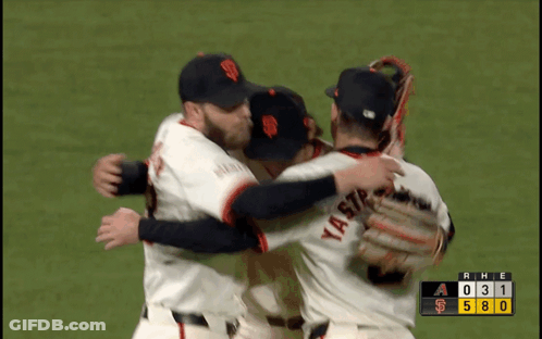 Baseball Players Hugging With Yastra Jersey GIF