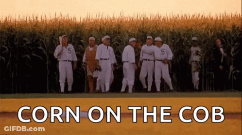 Baseball Players In Corn Field With Corn On The Cob GIF