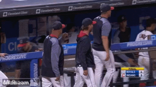 Baseball Players In Dugout With Progressive Banners GIF