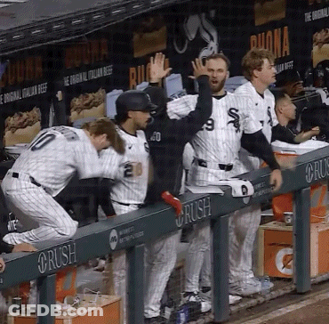 Baseball Players In Dugout With Rush Sign GIF