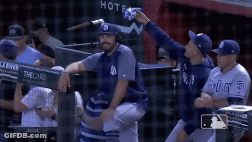 Baseball Players In Dugout With Sign Saying Thecard GIF