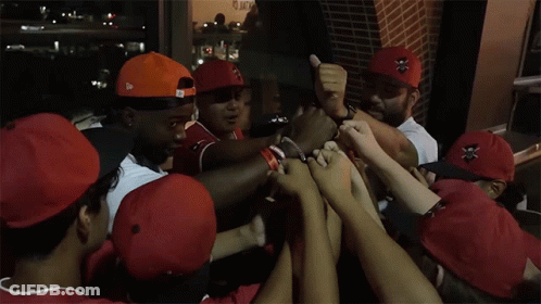 Baseball Players In Red Hats With Ros GIF