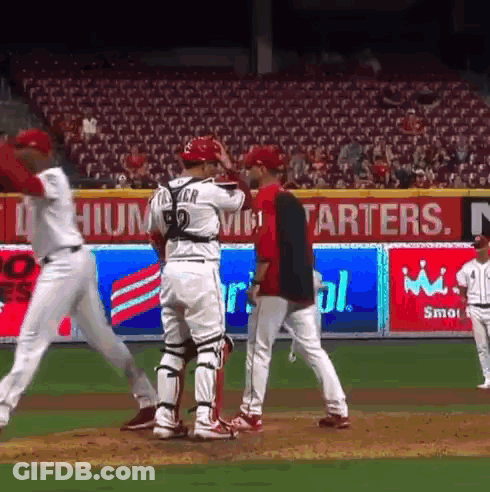 Baseball Players On A Field With A Banner That Says Starters GIF