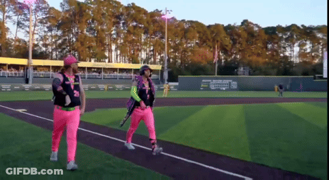Baseball Players Walking In Pink GIF