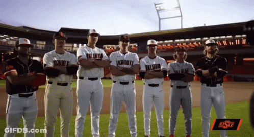 Baseball Players With Arms Crossed LSU Logo GIF