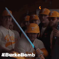 Baseball Players With Orange Helmets Holding Lightsaber #Burkebomb GIF
