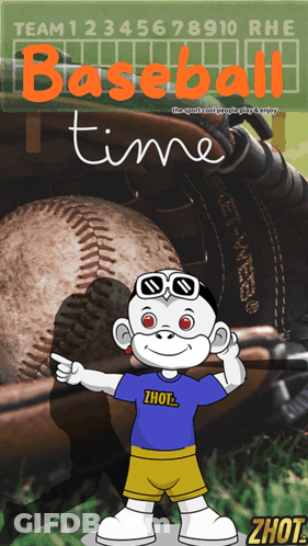 Baseball Time Poster With Monkey In Zhot Shirt GIF
