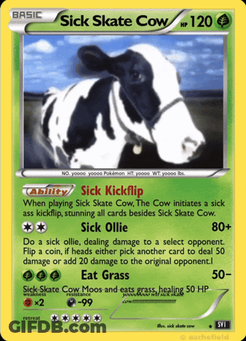 Basic Sick Skate Cow Pokemon Card GIF