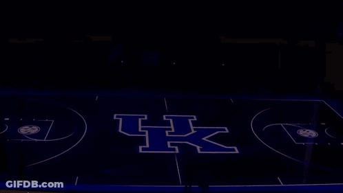 Basketball Court With UK Logo Lit Up Blue GIF