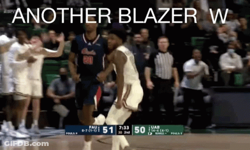Basketball Game In Front Of Crowd Saying Another Blazer W GIF
