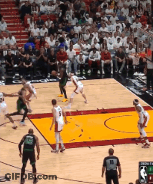 Basketball Game In Front Of Crowd With NBA Scoreboard GIF