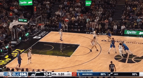 Basketball Game In Front Of Crowd With Sprite Ads GIF