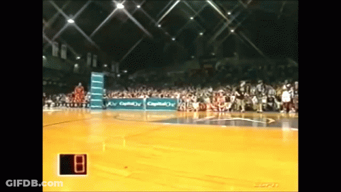 Basketball Game In Stadium With Scoreboard Showing 8 GIF