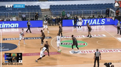 Basketball Game In Stadium With Virtuals Advertisement GIF