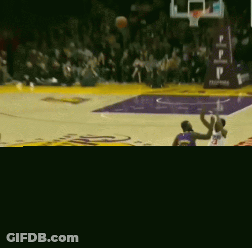 Basketball Game On Court With Lakers Logo GIF