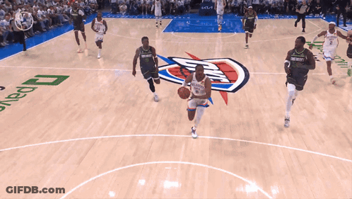 Basketball Game On Court With Oklahoma City Logo GIF