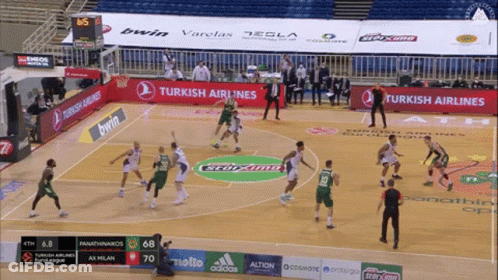 Basketball Game On Court With Turkish Airlines Ads GIF