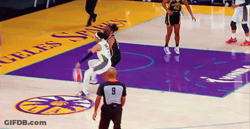 Basketball Game On Purple And Yellow Court GIF