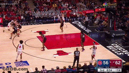 Basketball Game With Bulls Logo On Court GIF