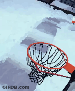 Basketball Hoop In Snow With Snowman GIF