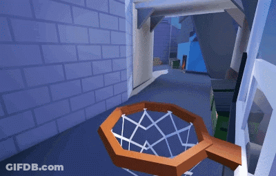 Basketball Hoop In Video Game With Brick Wall GIF