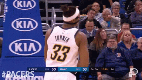 Basketball Player 33 Jersey In Front Of Kia Banner GIF