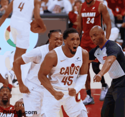 Basketball Player Celebrating In Cavs Jersey GIF