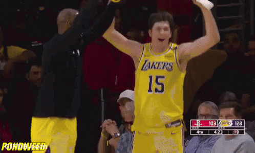 Basketball Player Celebrating In Lakers Jersey GIF