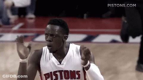Basketball Player Celebrating In Piston Jersey GIF