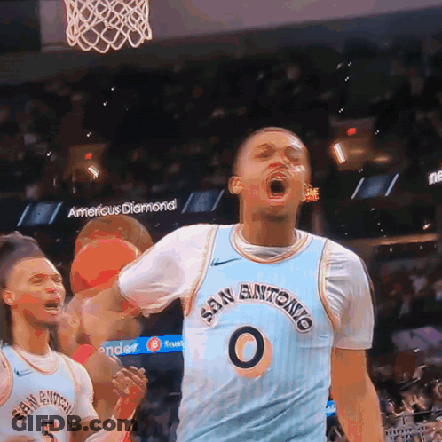 Basketball Player Celebrating In San Antonio Jersey GIF