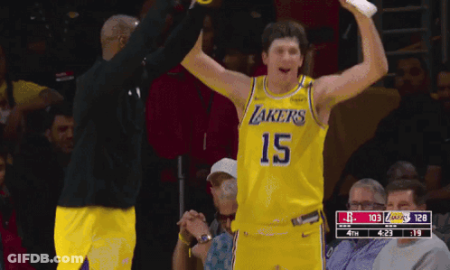Basketball Player Celebrating With Lakers Jersey GIF