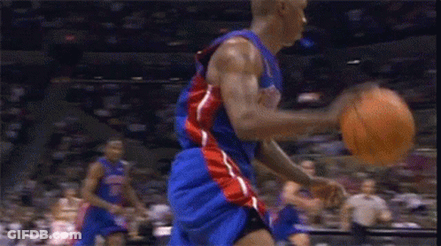 Basketball Player Dribbling In Blue Red White Uniform GIF
