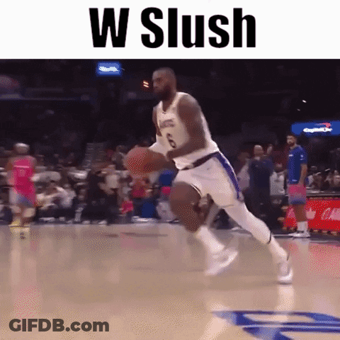Basketball Player Dribbling With W Slush Above GIF