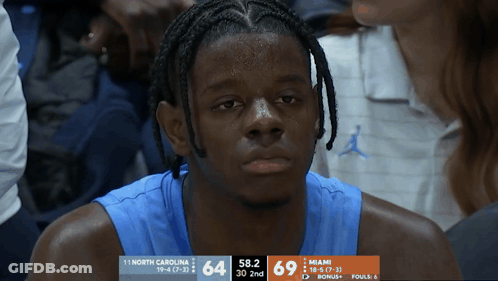 Basketball Player From North Carolina Looking At Scoreboard GIF