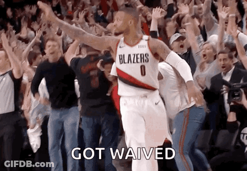 Basketball Player In Blazers Jersey Celebrates With Crowd GIF