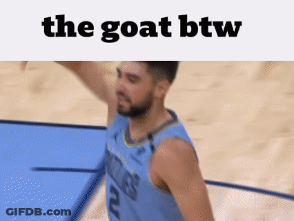 Basketball Player In Blue Jersey Jumping Saying The Goat Btw GIF