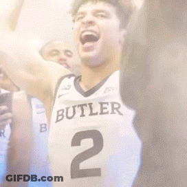 Basketball Player In Butler Jersey Number 2 Raising Arms GIF