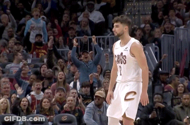 Basketball Player In Cavs Jersey Standing In Front Of Crowd GIF