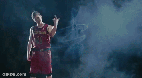 Basketball Player In Cleveland Jersey Standing Before Crowd GIF