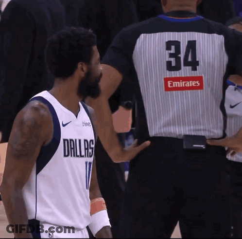 Basketball Player In Dallas Jersey Talks To Umpire GIF