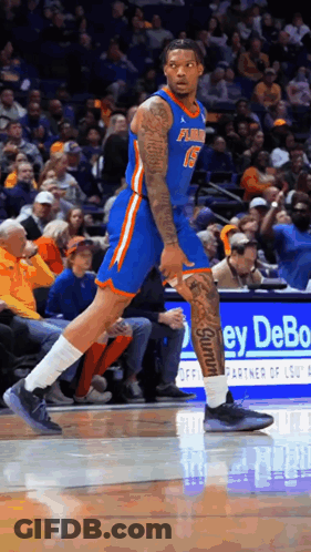 Basketball Player In Florida Jersey With Leg Tattoo GIF