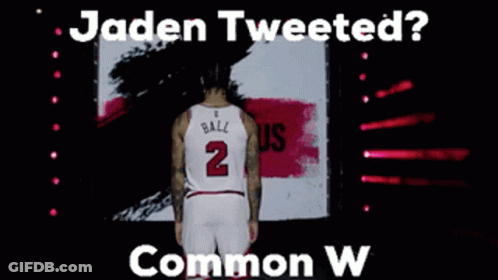 Basketball Player In Front Of Sign Saying Jaden Tweeted Run With Us Common W GIF