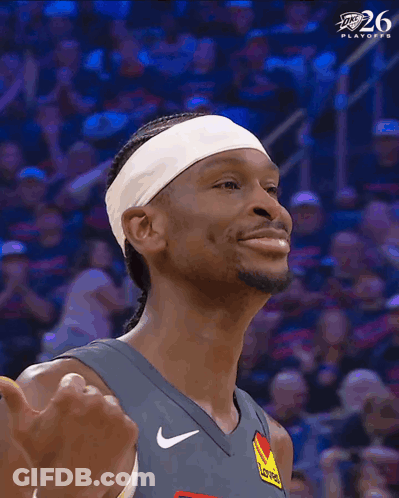 Basketball Player In Gray OKC Jersey With White Headband GIF